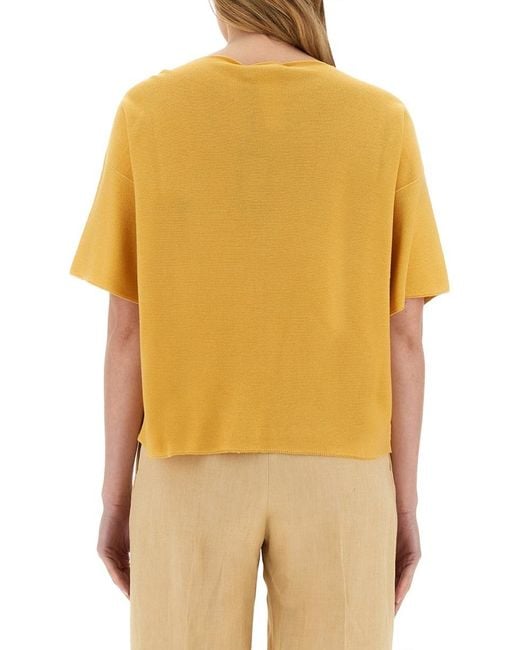 Fabiana Filippi Yellow Beaded-Trim Wide-Neck Knitted Blouse