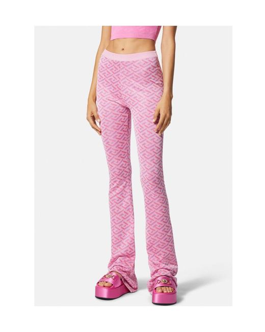 Versace Pink La Greca Pattern High-Waist Flared Pants