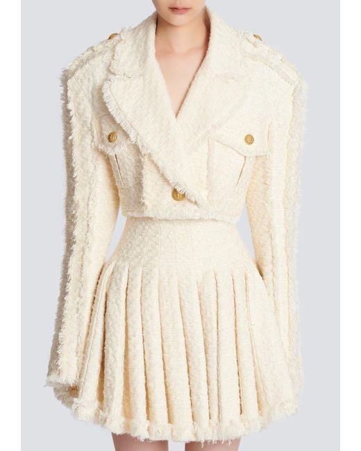 Balmain Natural Short Fringed Tweed Jacket