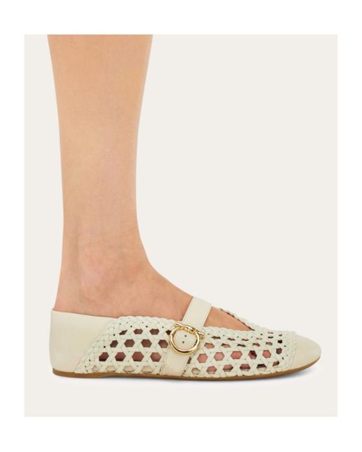 Ferragamo White Gancini Buckle Ballet Flat