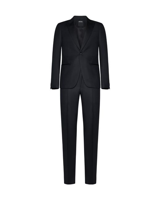Zegna Black Single-Breasted Two-Piece Tailored Suit for men