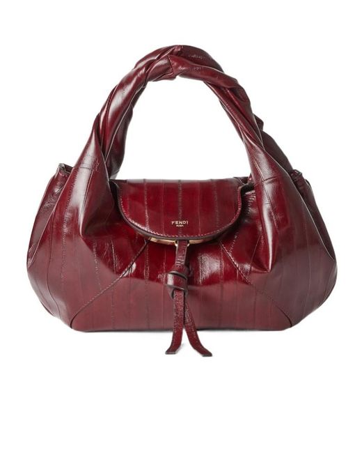 Fendi Red Burgundy Inlaid Hagfish Leather Bag