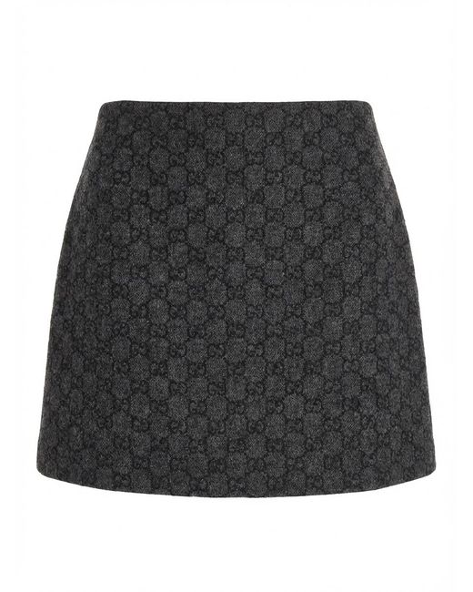 Gucci Gray Gg Boutonné Wool Tweed Skirt