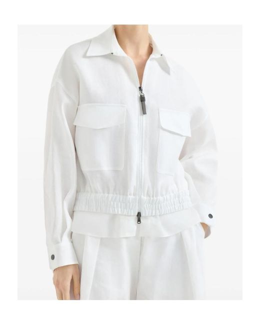 Brunello Cucinelli White Zip-Up Outerwear Jacket
