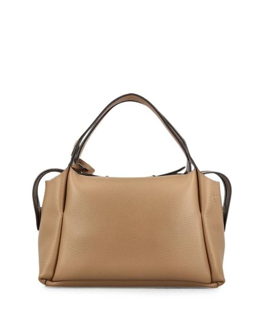 Tod's Brown T Timeless Pebbled Leather Tote Bag