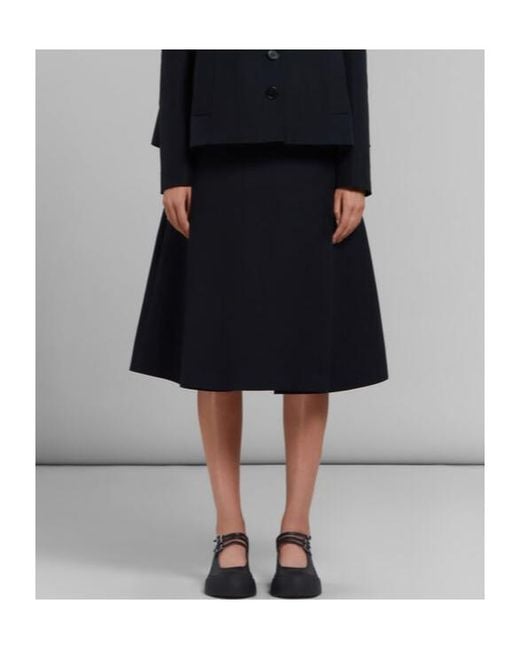 Marni Blue Maxi Pleated Cady Midi Skirt