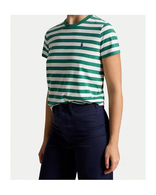 Polo Ralph Lauren Green Striped Embroidered-Logo T-Shirt