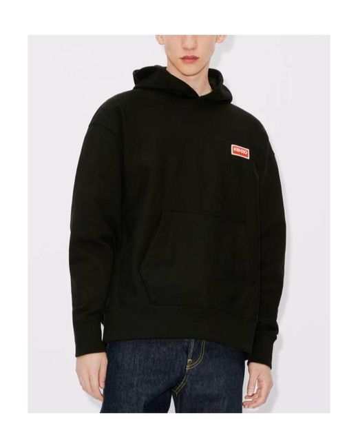 KENZO Black Logo-Printed Long Sleeved Hoodie for men