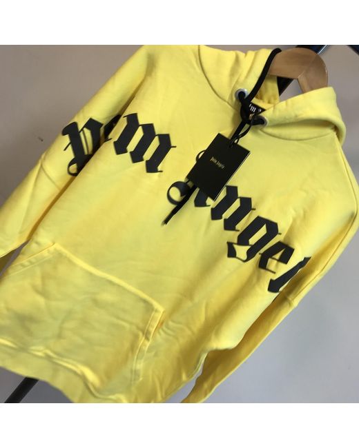 Palm Angels Yellow Logo Printed Hooded Sweater for men