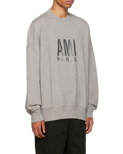 AMI Gray Logo-Embroidered Oversize Sweatshirt for men