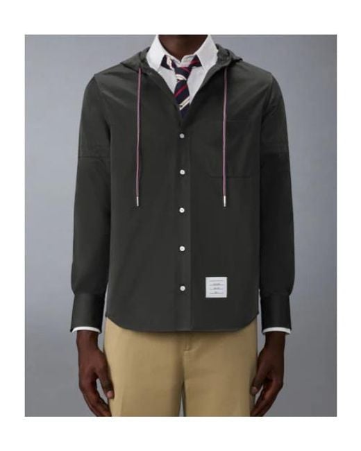 Thom Browne Black Hooded Armband-Detail Shirt for men