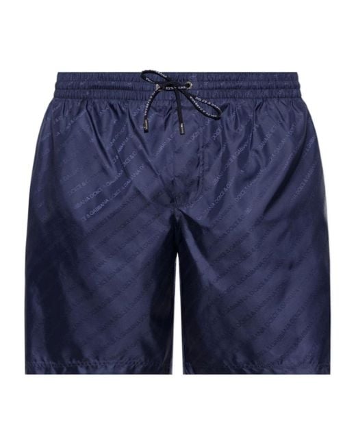 Dolce & Gabbana Blue Logo Jacquard Elastic Waist Swim Boxers for men