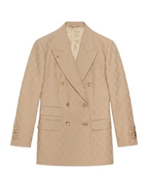 Gucci Natural Gg Jacquard Double-Breasted Jacket