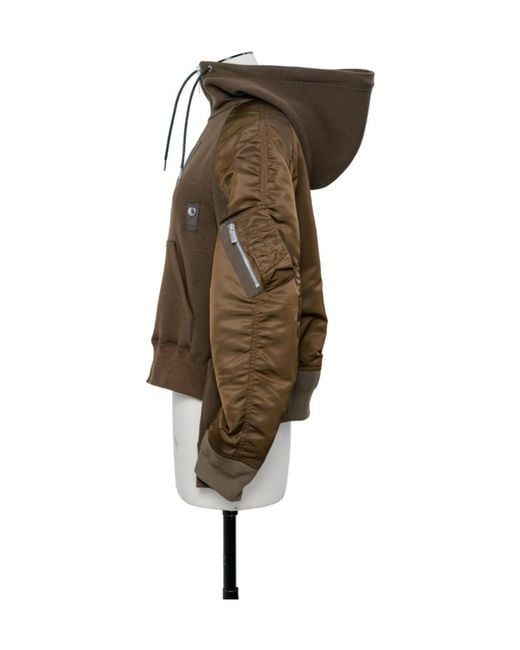Sacai Brown Hooded Sleeve Sweatshirt