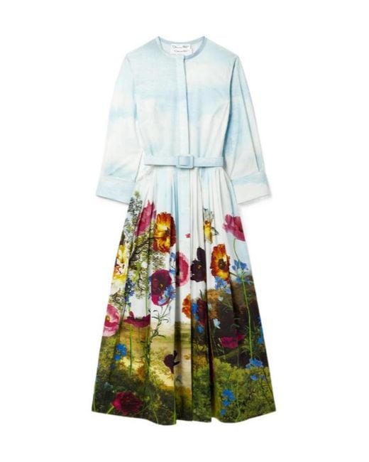 Oscar de la Renta Green Belted Mid-Length Shirt Dress