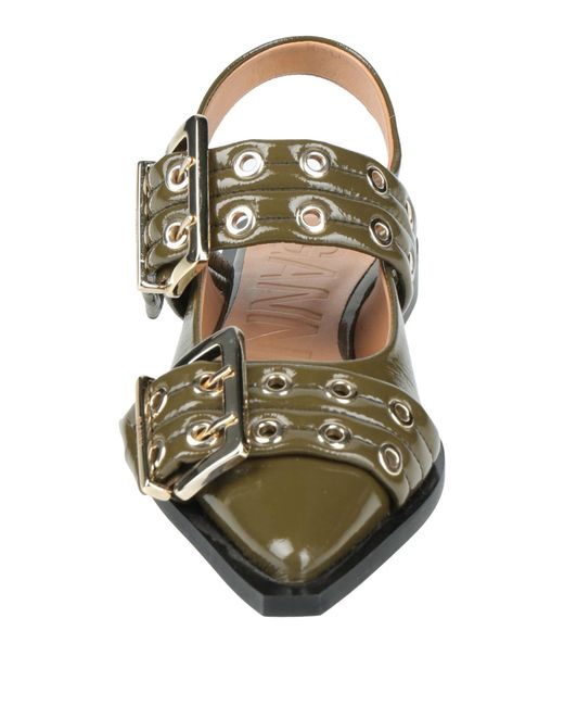 Ganni Green Patent Leather Pointed-Toe Shoes