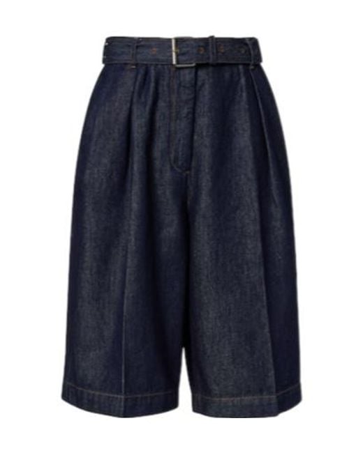 Dries Van Noten Blue Pleated Denim Shorts