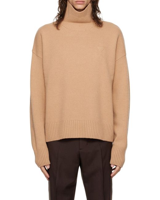 AMI Natural Logo Embroidered Turtleneck Jumper