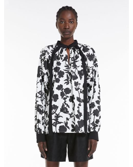 Max Mara Black Floral Printed Long-Sleeved Top