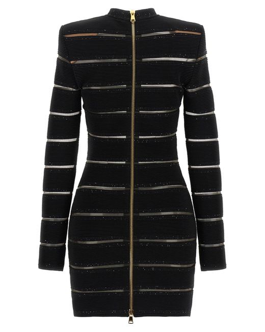 Balmain Black Shimmering Sequinned Mini Dress