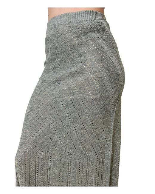 Twinset Gray Chevron Pleated Knitted Skirt