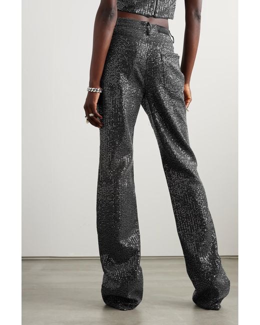 ROTATE BIRGER CHRISTENSEN Gray High-Waisted Sequin-Embellished Jeans