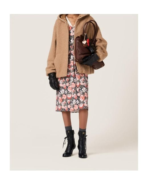 Miu Miu Brown Pile Hoodie Jacket