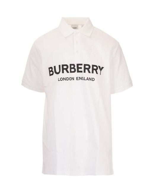 Burberry White Logo Print Piqué Polo Shirt for men