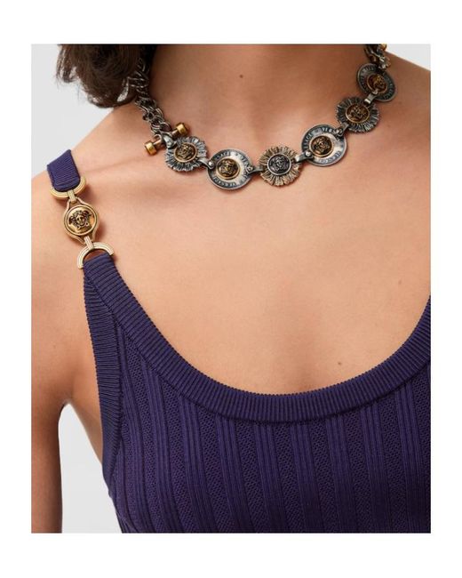 Versace Blue Stretch Viscose Mesh Ribbed Knit Top