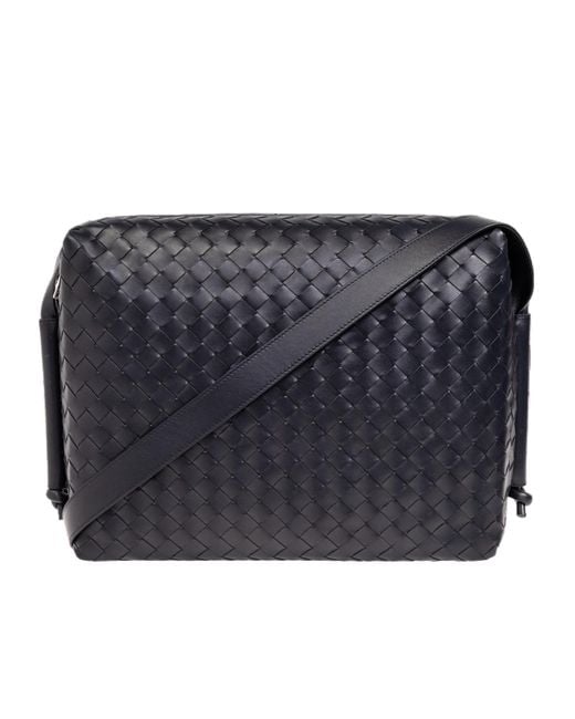 Bottega Veneta Black Intrecciato Zipped Shoulder Bag for men
