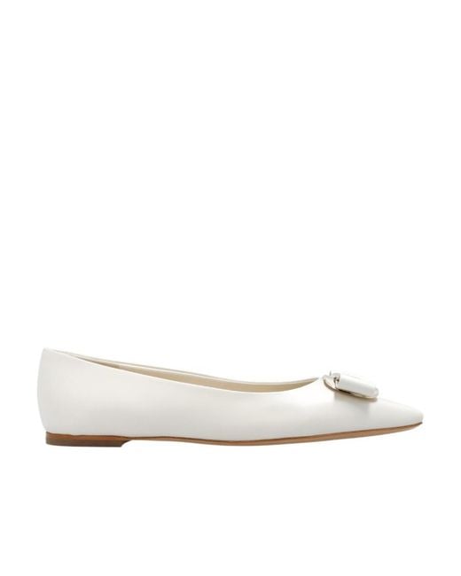 Ferragamo White Ferragamo Bow-Detailed Slip-On Ballerina Shoes