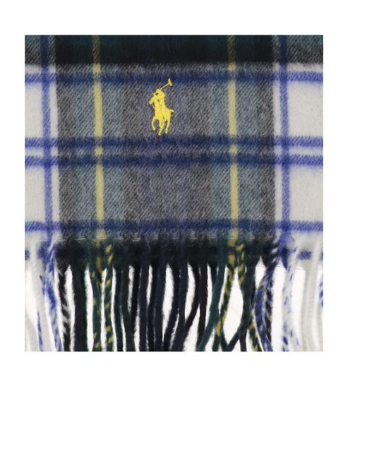 Polo Ralph Lauren Blue Checked Fringe Scarf for men