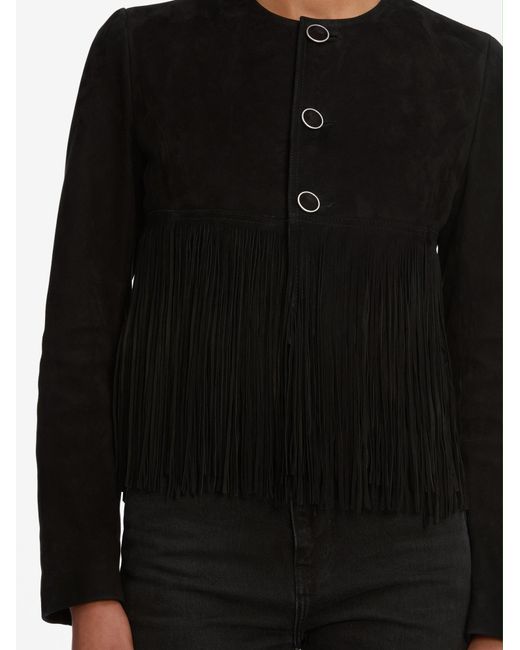 FRAME Black Double-Layered Fringed Leather Jacket