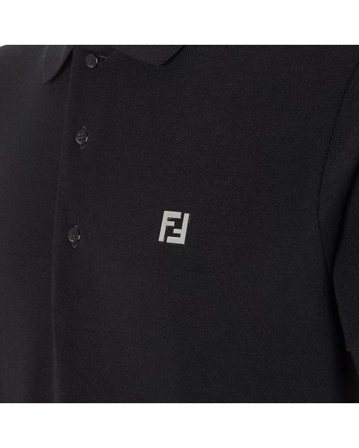 Fendi Black Logo Plaque Short-Sleeve Polo Shirt for men
