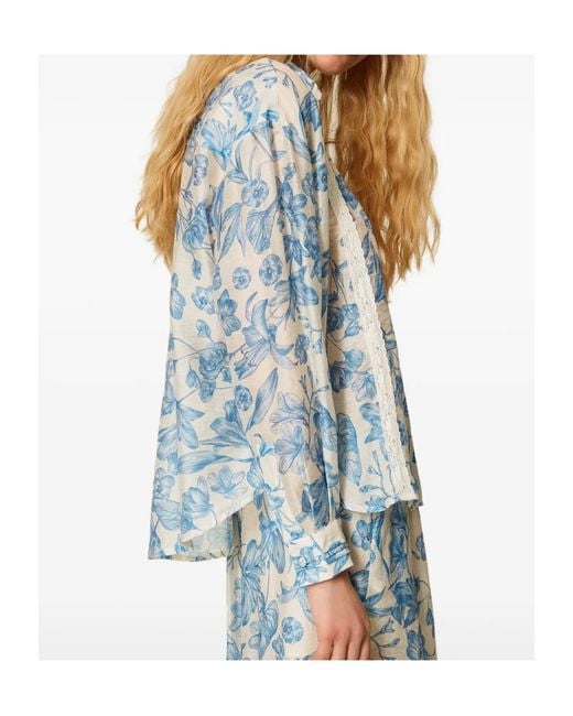 Twinset Blue Floral-Pattern Laced Shirt