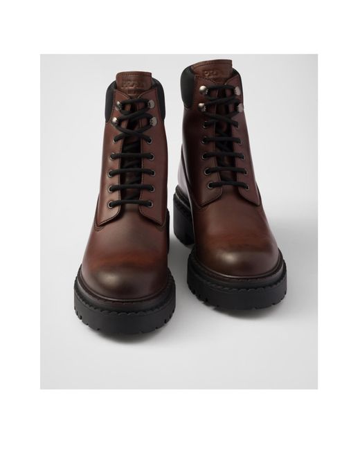Prada Brown Leather Re-Nylon-Trim Boots