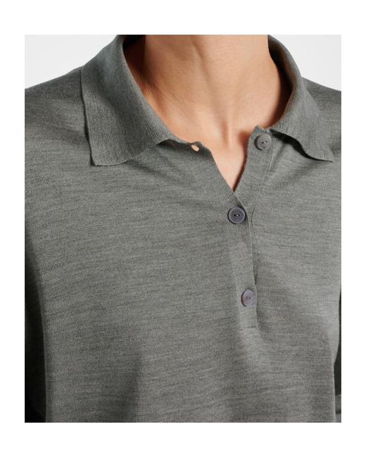 The Row Gray Lilienne Silk Polo Sweater