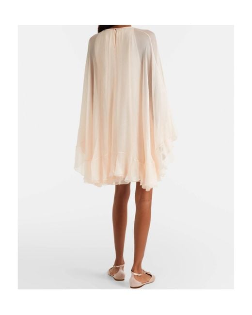 Chloé Natural Chloé Ruffled Cape Mini Dress
