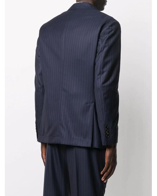 Brunello Cucinelli Blue Single-Breasted Pinstriped Blazer for men