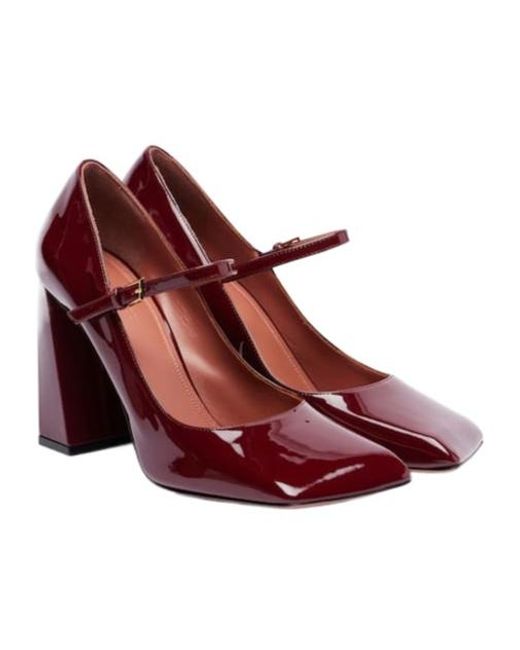 AMINA MUADDI Red Patent Leather Mary Jane Pumps