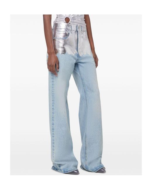 Rabanne Blue Metallic Detailed Straight Leg Jeans