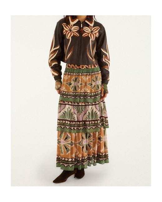 Farm Rio Brown Flower Cutwork Collared Leather Jacket