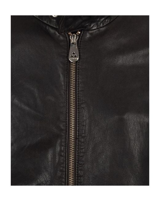 Peuterey Black Tureia Leather Bomber Jacket for men