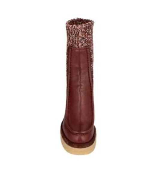 Chloé Red Color-Block Knit Ankle Boots