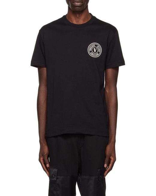 Versace Jeans Black Logo-Print Cotton T-Shirt for men