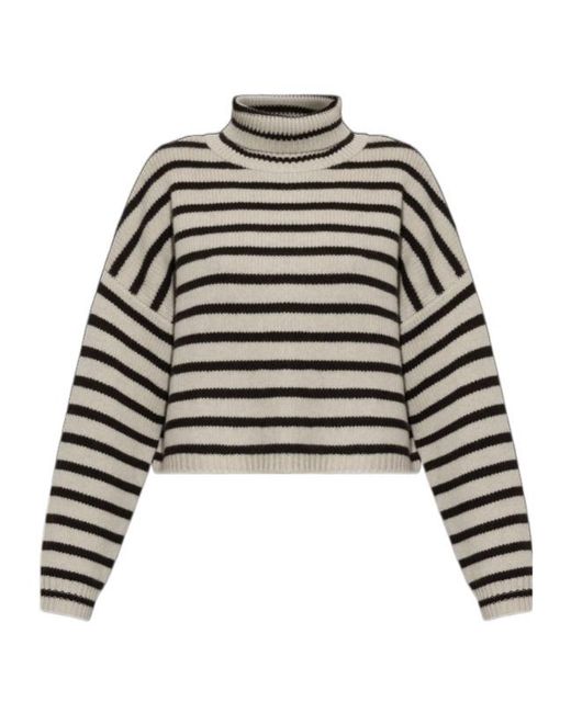 Lisa Yang Gray Karine Striped Turtleneck Sweater