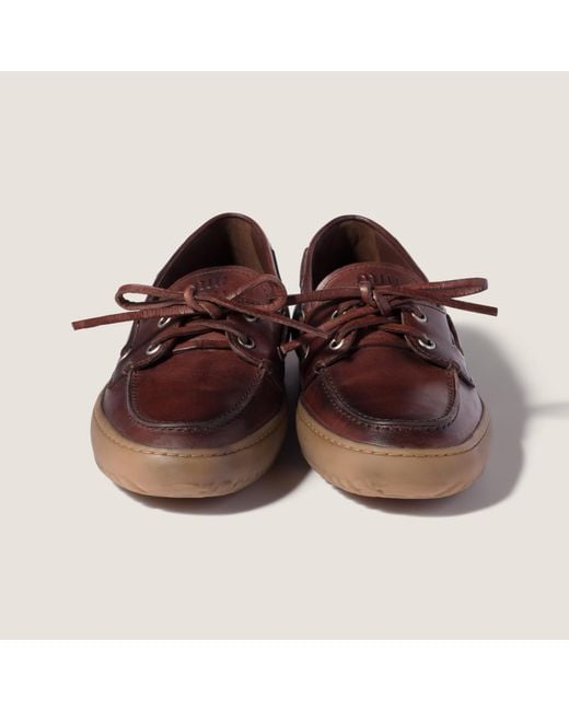 Miu Miu Brown Leather Deck Shoes