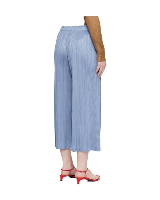 Pleats Please Issey Miyake Blue Slim Leg Pleated Trousers