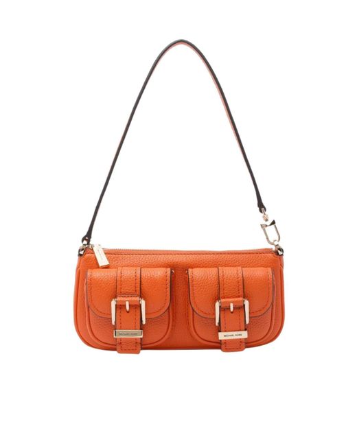 MICHAEL Michael Kors Orange Zoe Small Pebbled Leather Pochette