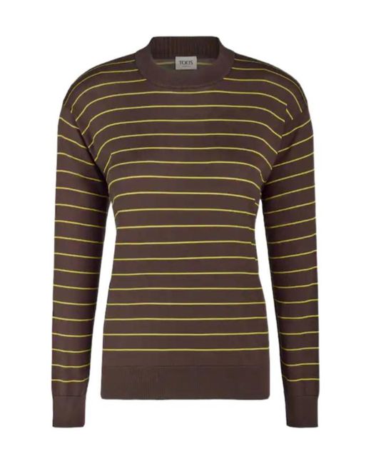 Tod's Brown Long-Sleeve Striped Sweater